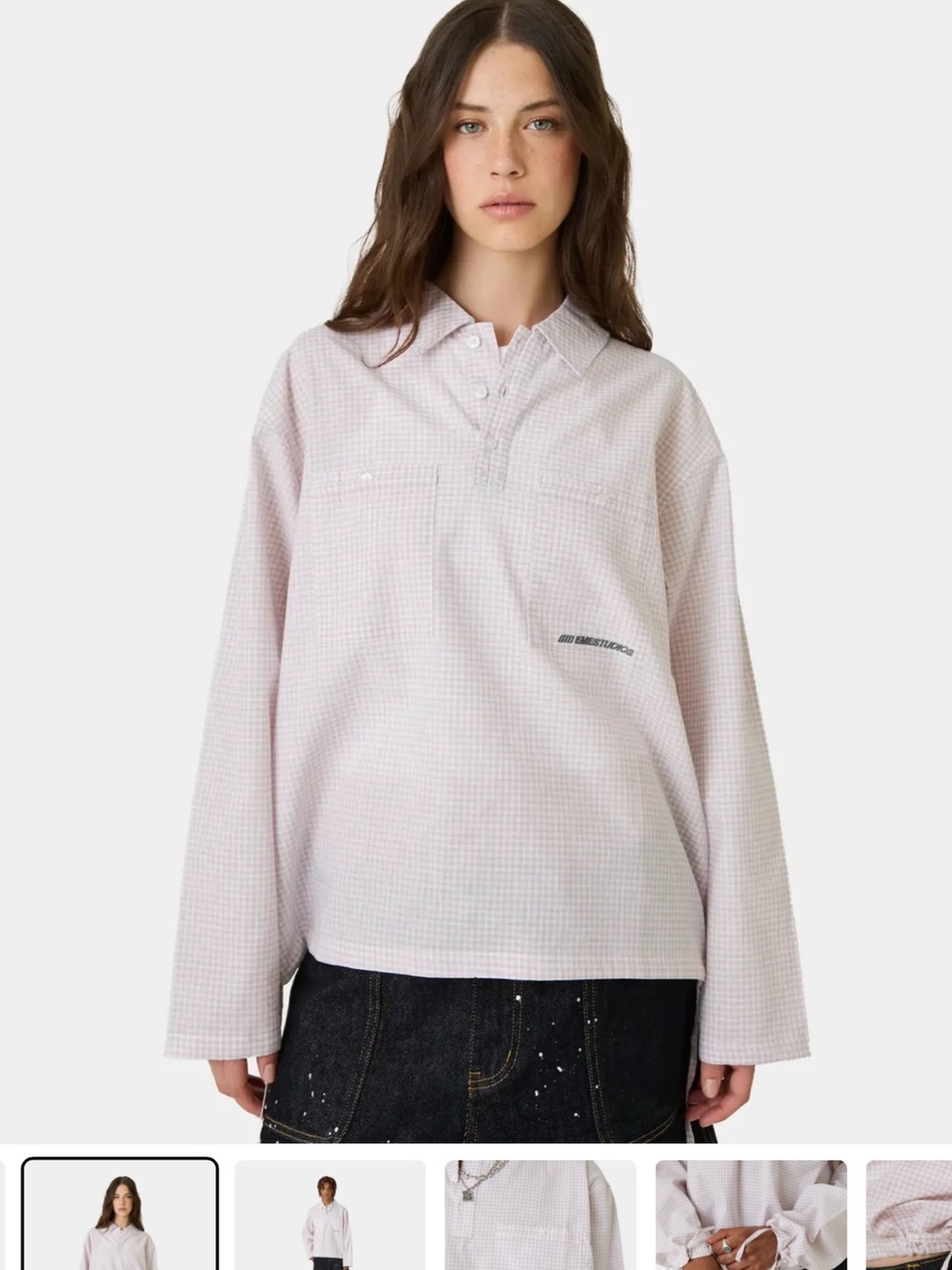 Women's Light Pink Check Button-Down Pullover Shirt
